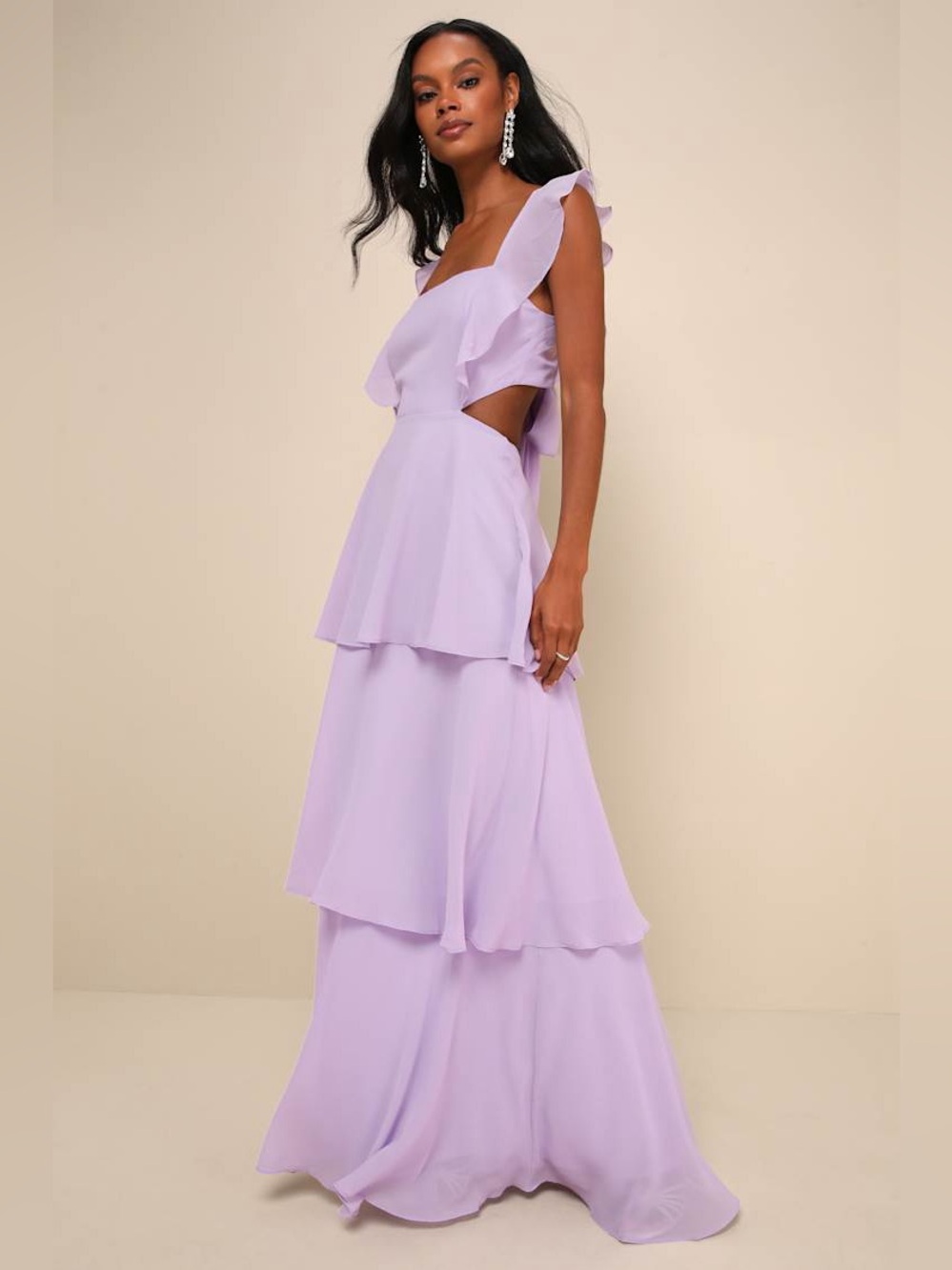 Lulus Elegant Event Lavender Ruffled Tie-Back Tiered Maxi Dress XL Extra Large